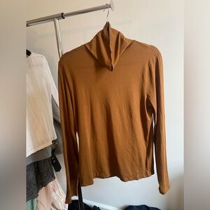 J Crew Tissue Turtleneck Shirt in Burnt Caramel Brown